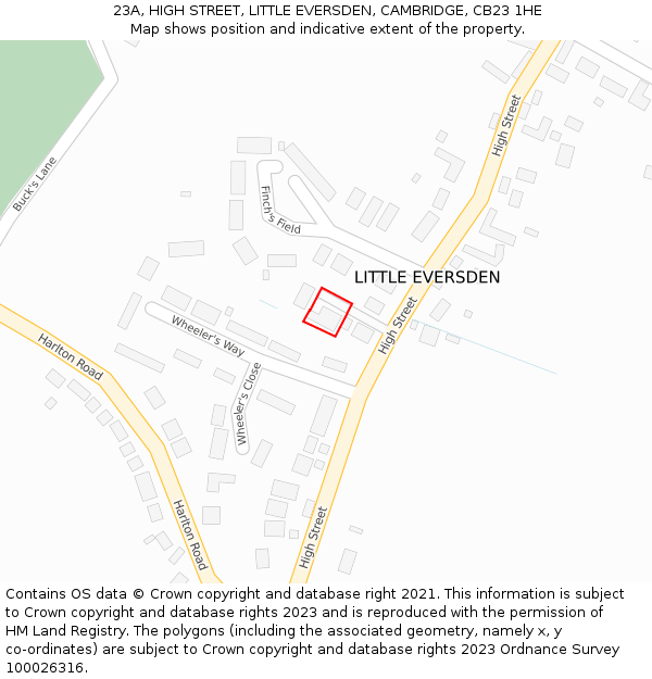 23A, HIGH STREET, LITTLE EVERSDEN, CAMBRIDGE, CB23 1HE: Location map and indicative extent of plot