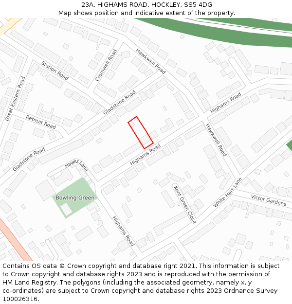 23A, HIGHAMS ROAD, HOCKLEY, SS5 4DG: Location map and indicative extent of plot