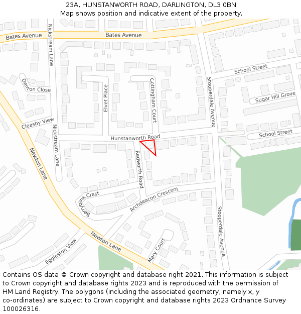 23A, HUNSTANWORTH ROAD, DARLINGTON, DL3 0BN: Location map and indicative extent of plot