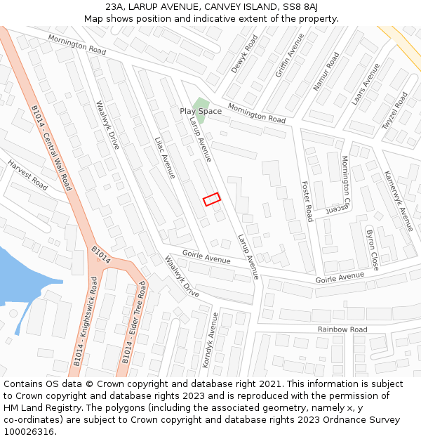 23A, LARUP AVENUE, CANVEY ISLAND, SS8 8AJ: Location map and indicative extent of plot