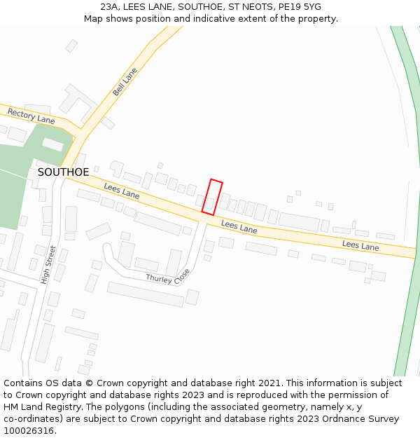 23A, LEES LANE, SOUTHOE, ST NEOTS, PE19 5YG: Location map and indicative extent of plot