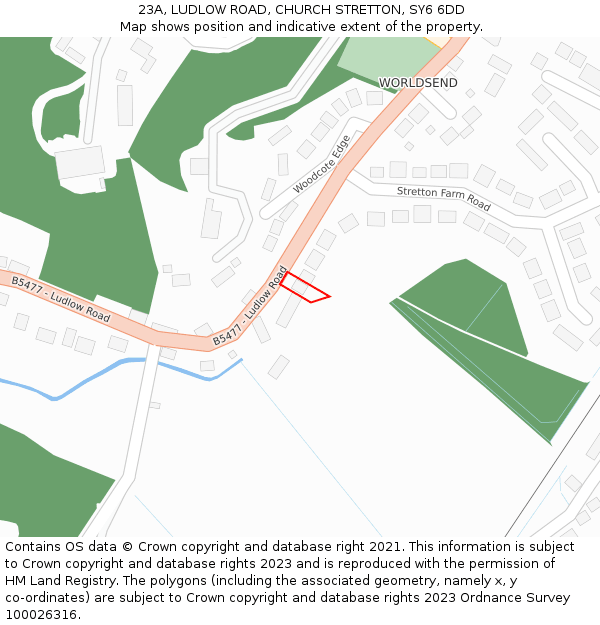 23A, LUDLOW ROAD, CHURCH STRETTON, SY6 6DD: Location map and indicative extent of plot