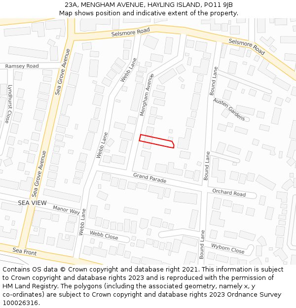 23A, MENGHAM AVENUE, HAYLING ISLAND, PO11 9JB: Location map and indicative extent of plot