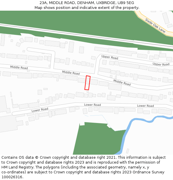 23A, MIDDLE ROAD, DENHAM, UXBRIDGE, UB9 5EG: Location map and indicative extent of plot