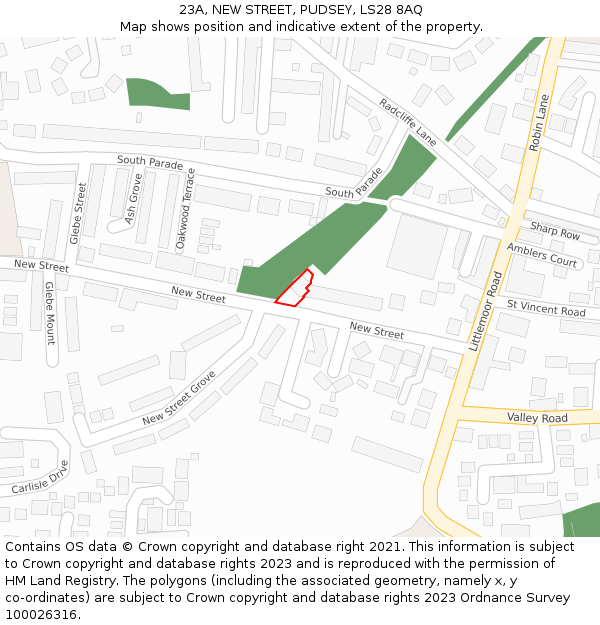 23A, NEW STREET, PUDSEY, LS28 8AQ: Location map and indicative extent of plot