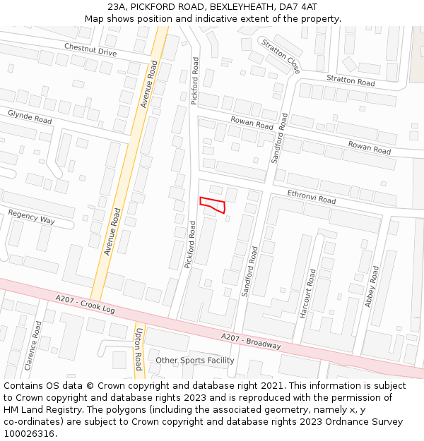 23A, PICKFORD ROAD, BEXLEYHEATH, DA7 4AT: Location map and indicative extent of plot