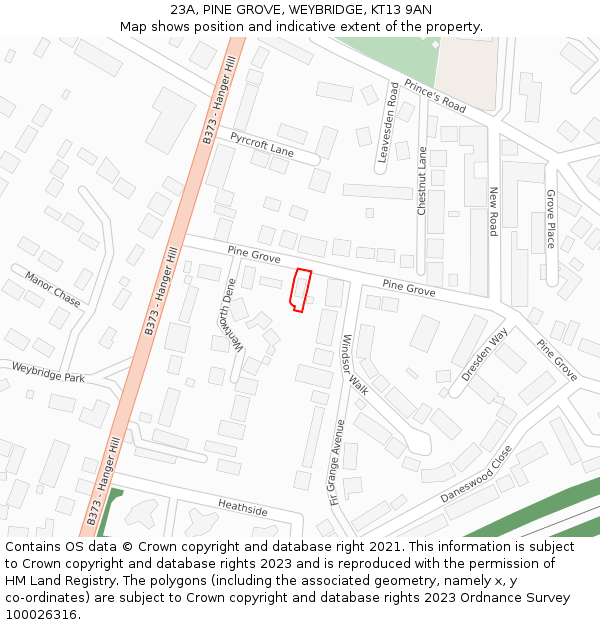 23A, PINE GROVE, WEYBRIDGE, KT13 9AN: Location map and indicative extent of plot