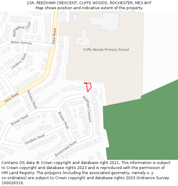 23A, REEDHAM CRESCENT, CLIFFE WOODS, ROCHESTER, ME3 8HT: Location map and indicative extent of plot