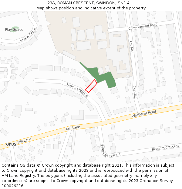 23A, ROMAN CRESCENT, SWINDON, SN1 4HH: Location map and indicative extent of plot