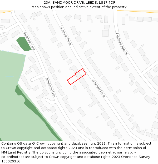 23A, SANDMOOR DRIVE, LEEDS, LS17 7DF: Location map and indicative extent of plot