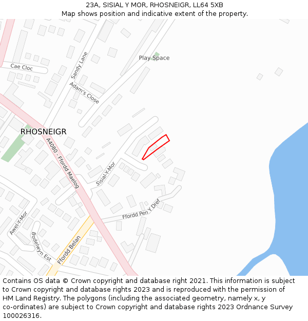 23A, SISIAL Y MOR, RHOSNEIGR, LL64 5XB: Location map and indicative extent of plot