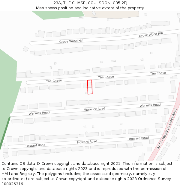 23A, THE CHASE, COULSDON, CR5 2EJ: Location map and indicative extent of plot