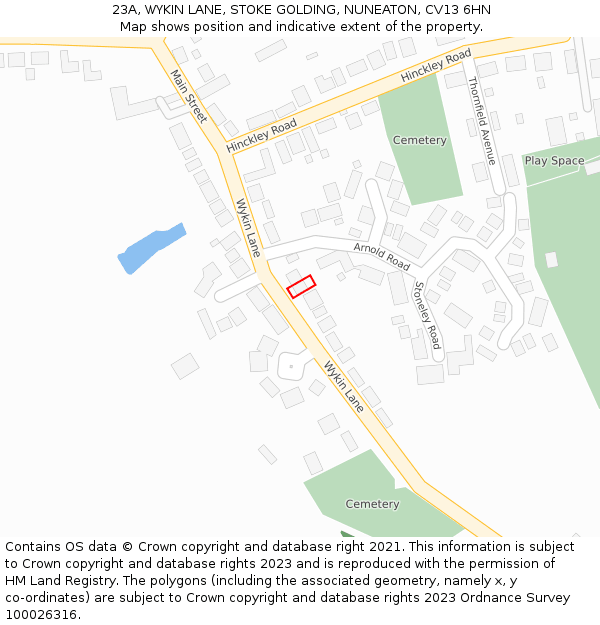 23A, WYKIN LANE, STOKE GOLDING, NUNEATON, CV13 6HN: Location map and indicative extent of plot