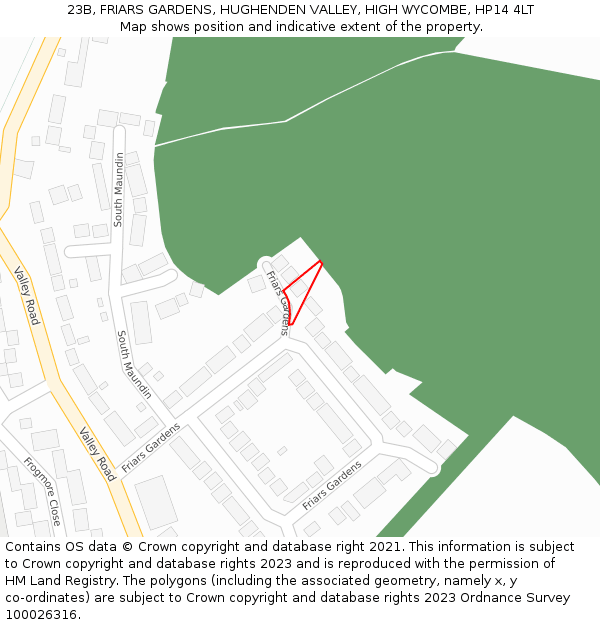 23B, FRIARS GARDENS, HUGHENDEN VALLEY, HIGH WYCOMBE, HP14 4LT: Location map and indicative extent of plot