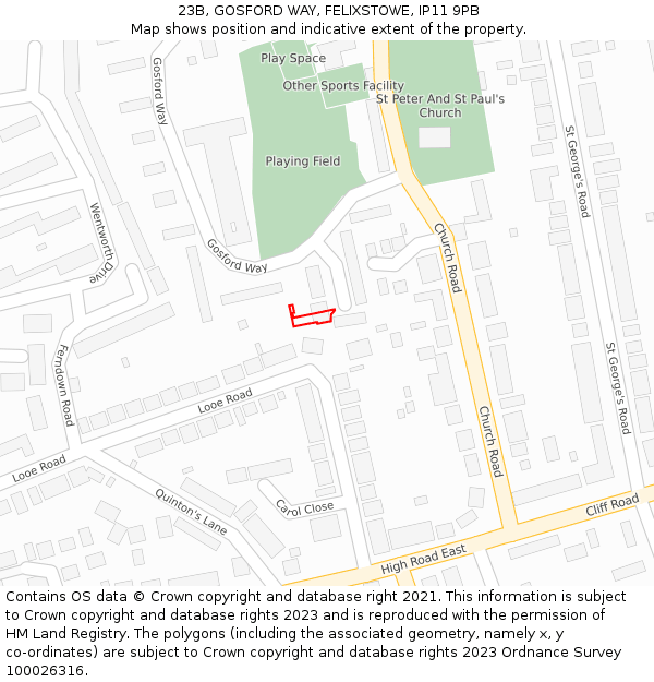 23B, GOSFORD WAY, FELIXSTOWE, IP11 9PB: Location map and indicative extent of plot