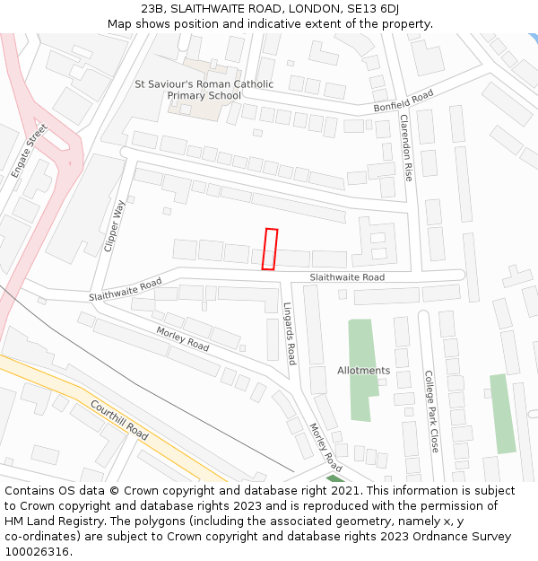 23B, SLAITHWAITE ROAD, LONDON, SE13 6DJ: Location map and indicative extent of plot