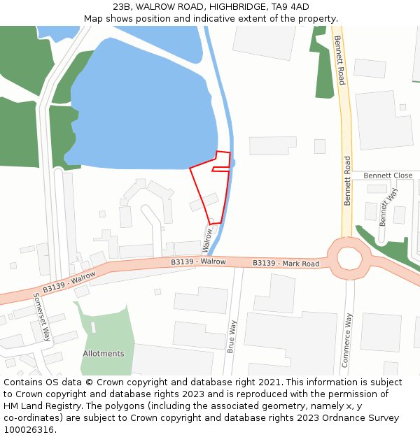 23B, WALROW ROAD, HIGHBRIDGE, TA9 4AD: Location map and indicative extent of plot