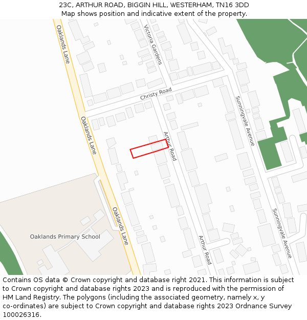 23C, ARTHUR ROAD, BIGGIN HILL, WESTERHAM, TN16 3DD: Location map and indicative extent of plot