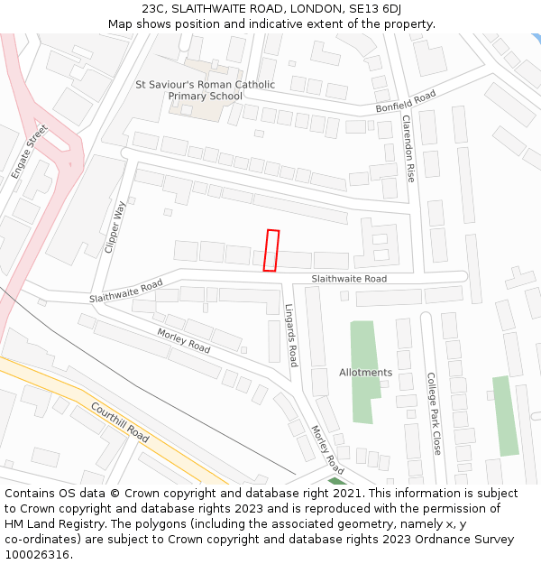 23C, SLAITHWAITE ROAD, LONDON, SE13 6DJ: Location map and indicative extent of plot