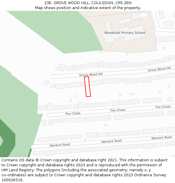 23E, GROVE WOOD HILL, COULSDON, CR5 2EN: Location map and indicative extent of plot