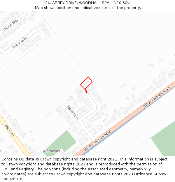 24, ABBEY DRIVE, WOODHALL SPA, LN10 6QU: Location map and indicative extent of plot