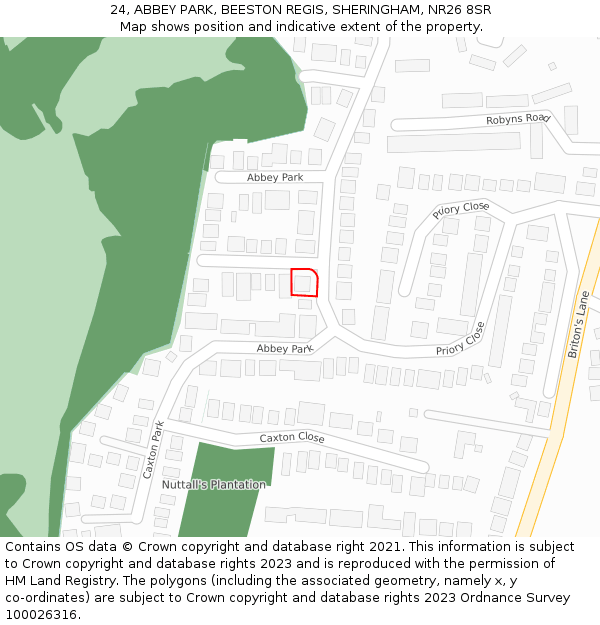 24, ABBEY PARK, BEESTON REGIS, SHERINGHAM, NR26 8SR: Location map and indicative extent of plot