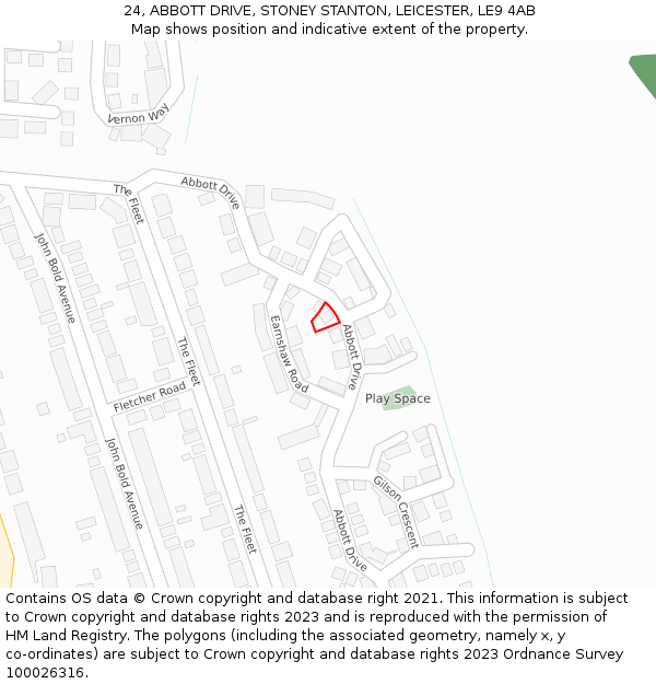 24, ABBOTT DRIVE, STONEY STANTON, LEICESTER, LE9 4AB: Location map and indicative extent of plot