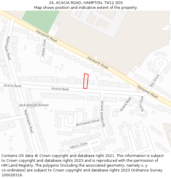 24, ACACIA ROAD, HAMPTON, TW12 3DS: Location map and indicative extent of plot