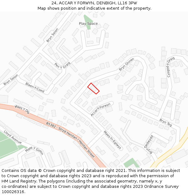 24, ACCAR Y FORWYN, DENBIGH, LL16 3PW: Location map and indicative extent of plot