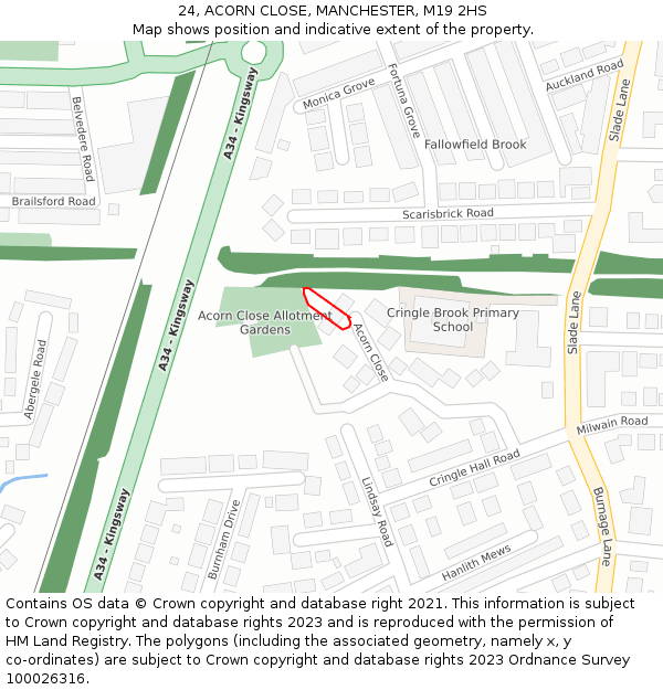 24, ACORN CLOSE, MANCHESTER, M19 2HS: Location map and indicative extent of plot