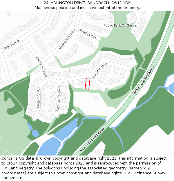 24, ADLINGTON DRIVE, SANDBACH, CW11 1DX: Location map and indicative extent of plot