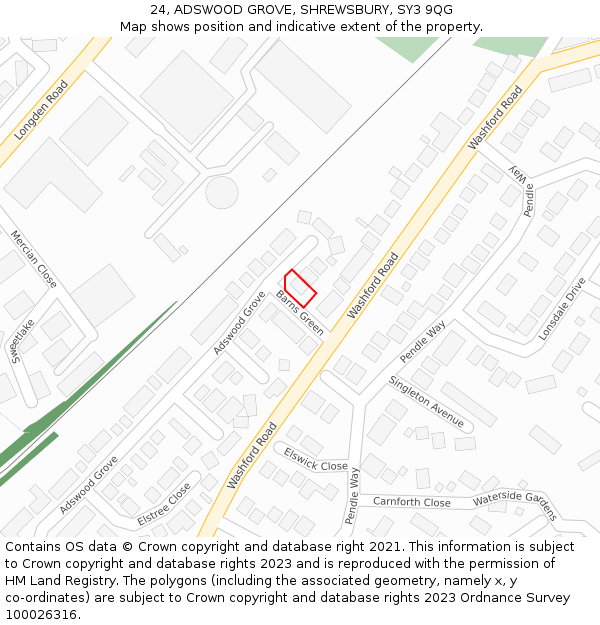 24, ADSWOOD GROVE, SHREWSBURY, SY3 9QG: Location map and indicative extent of plot