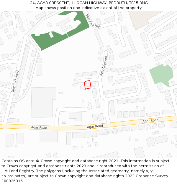 24, AGAR CRESCENT, ILLOGAN HIGHWAY, REDRUTH, TR15 3NG: Location map and indicative extent of plot