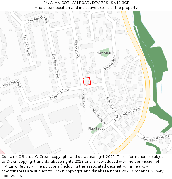 24, ALAN COBHAM ROAD, DEVIZES, SN10 3GE: Location map and indicative extent of plot