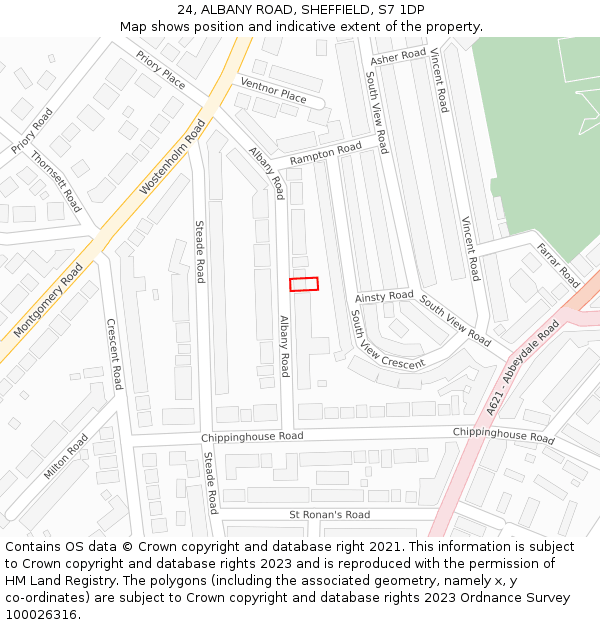 24, ALBANY ROAD, SHEFFIELD, S7 1DP: Location map and indicative extent of plot