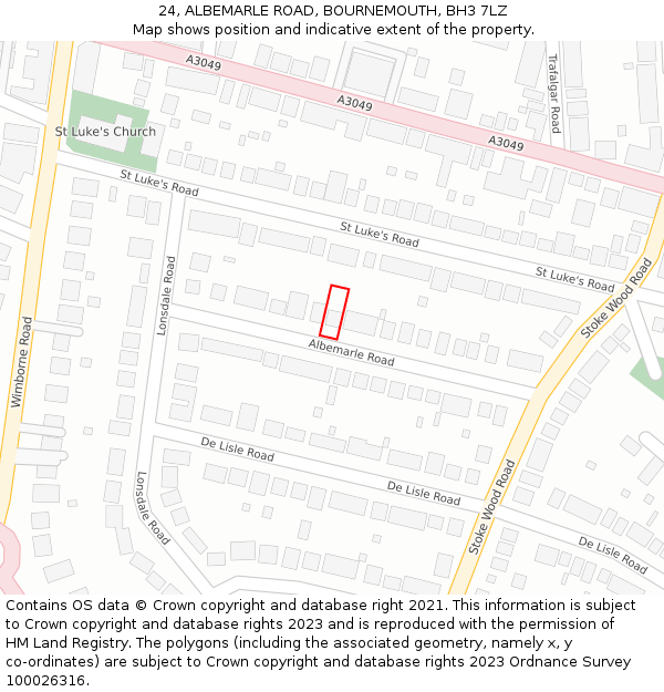 24, ALBEMARLE ROAD, BOURNEMOUTH, BH3 7LZ: Location map and indicative extent of plot