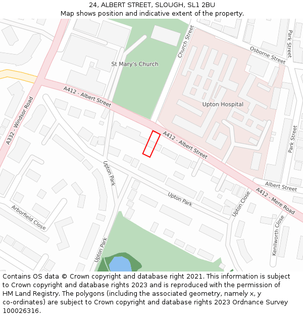 24, ALBERT STREET, SLOUGH, SL1 2BU: Location map and indicative extent of plot