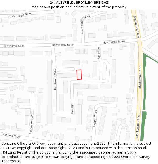 24, ALBYFIELD, BROMLEY, BR1 2HZ: Location map and indicative extent of plot