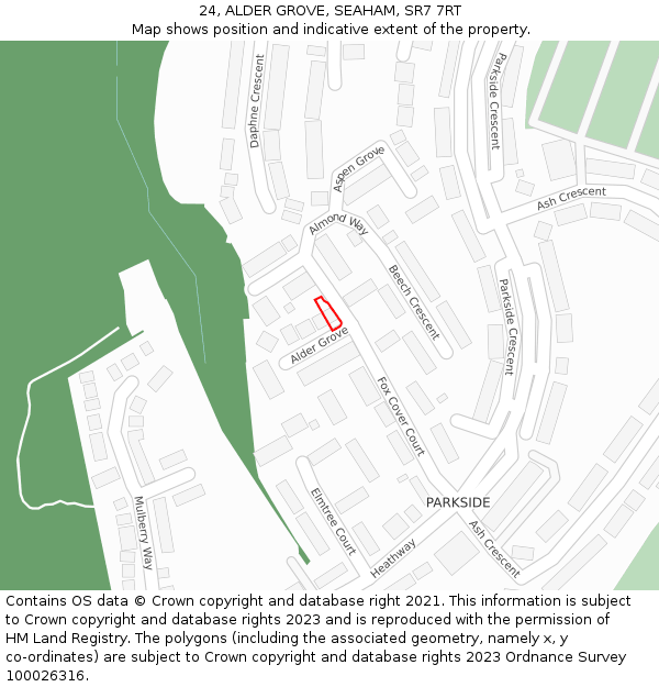 24, ALDER GROVE, SEAHAM, SR7 7RT: Location map and indicative extent of plot