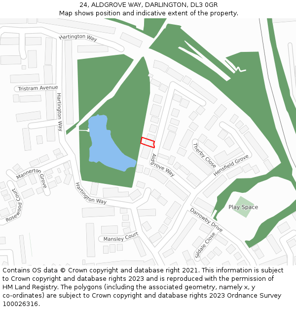 24, ALDGROVE WAY, DARLINGTON, DL3 0GR: Location map and indicative extent of plot