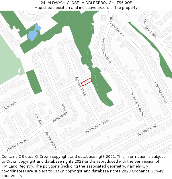 24, ALDWYCH CLOSE, MIDDLESBROUGH, TS6 0QF: Location map and indicative extent of plot