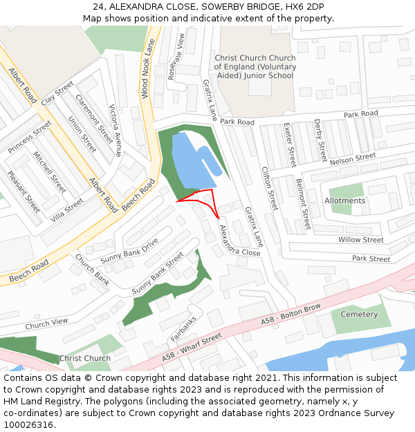 24, ALEXANDRA CLOSE, SOWERBY BRIDGE, HX6 2DP: Location map and indicative extent of plot