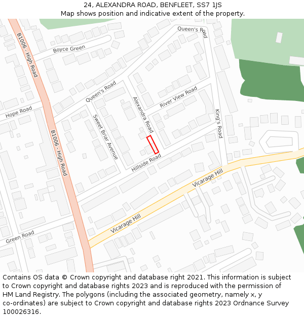 24, ALEXANDRA ROAD, BENFLEET, SS7 1JS: Location map and indicative extent of plot