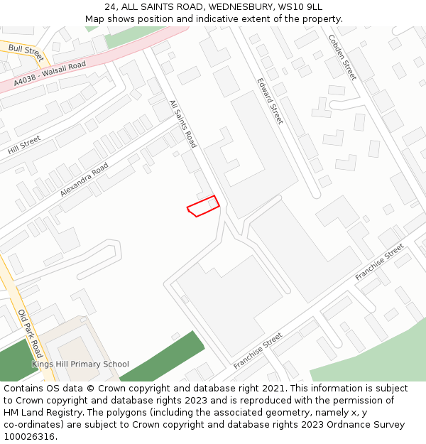 24, ALL SAINTS ROAD, WEDNESBURY, WS10 9LL: Location map and indicative extent of plot