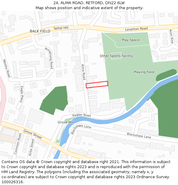 24, ALMA ROAD, RETFORD, DN22 6LW: Location map and indicative extent of plot