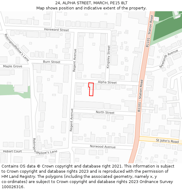 24, ALPHA STREET, MARCH, PE15 8LT: Location map and indicative extent of plot