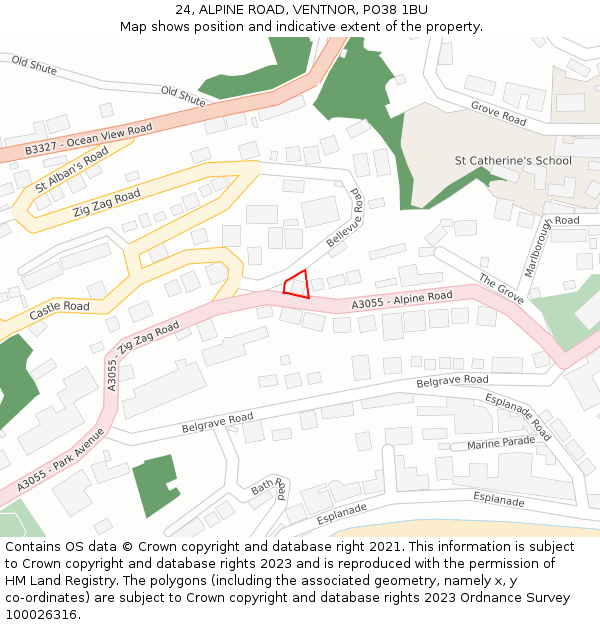24, ALPINE ROAD, VENTNOR, PO38 1BU: Location map and indicative extent of plot