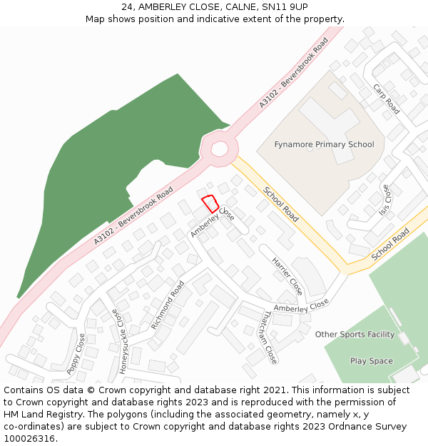 24, AMBERLEY CLOSE, CALNE, SN11 9UP: Location map and indicative extent of plot