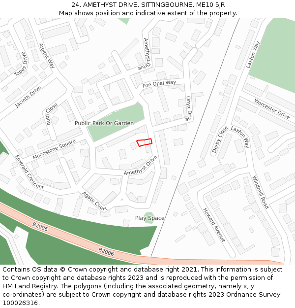 24, AMETHYST DRIVE, SITTINGBOURNE, ME10 5JR: Location map and indicative extent of plot