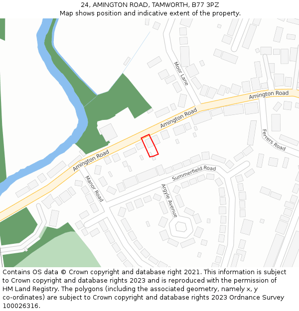 24, AMINGTON ROAD, TAMWORTH, B77 3PZ: Location map and indicative extent of plot